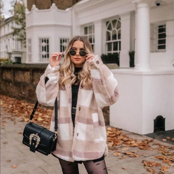 H&M Jackets & Blazers - H&M Plaid Pastel Colors Faux Shearling Jacket Lined Warm